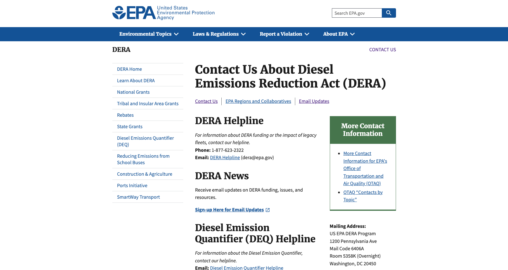 Grant Helpline Support For EPA’s Diesel Emissions Reduction Act Program ...